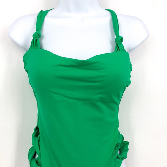 BECCA Baja Mar One Piece Swimsuit Small Green Verde Bow Side Open Back NWT - Picture 6 of 11